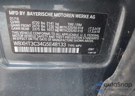 2016 BMW X1 xDrive28I из США, поврежденный, VIN WBXHT3C34G5E48133